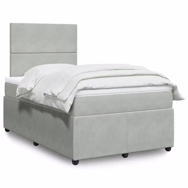 Letto a molle con materasso ibrido vidaXL in velluto grigio e bianco L/P/H: 120 x 190 x 150,5 cm