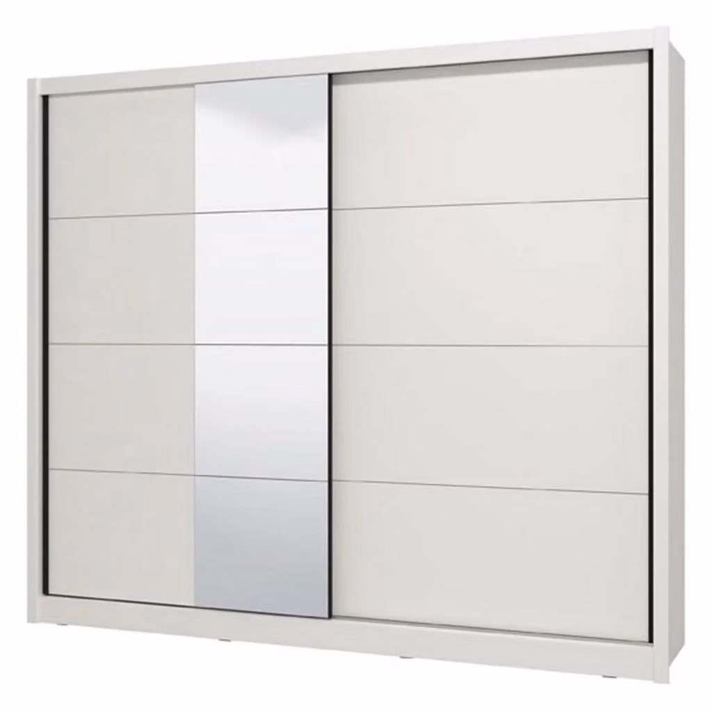 Armadio da camera da letto DMORA con ante scorrevoli e specchio, Bianco Opaco, L: 251 cm, H: 215.5 cm, P: 60 cm – 2