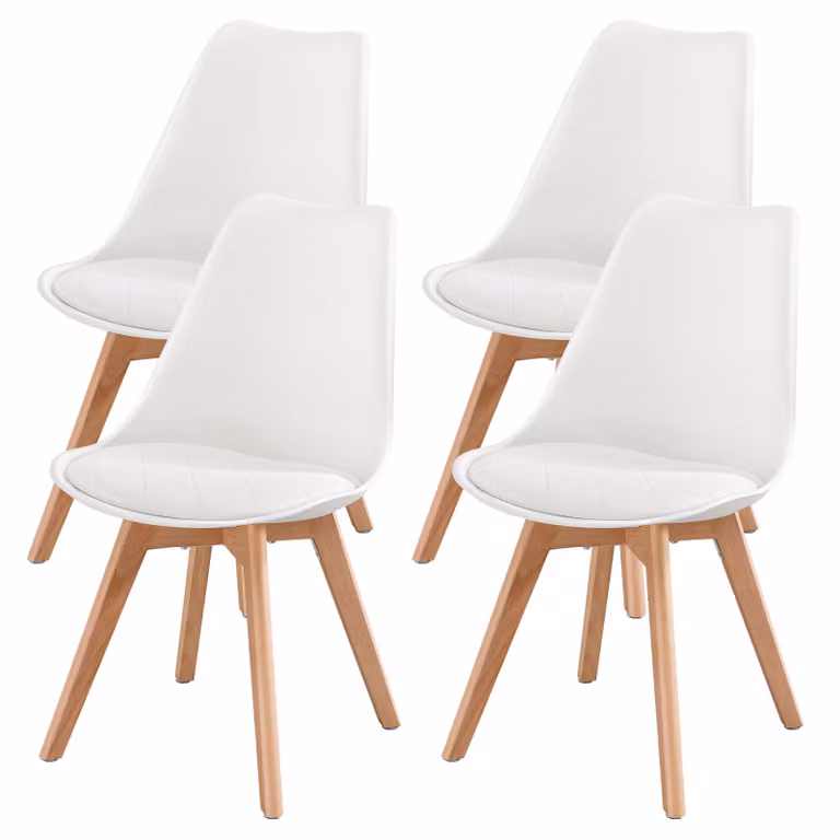 VASAGLE, set di 4 sedie da pranzo, sedie imbottite per cucina in ecopelle e legno di faggio, dimensioni 46,5 x 57 x 79 cm, colore bianco