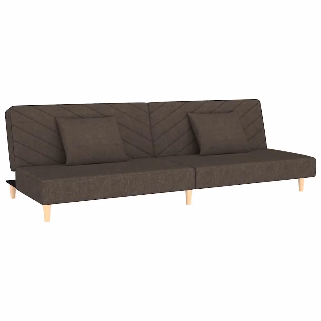 Divano Letto Click-Clack vidaXL in Tessuto Marrone con 2 Cuscini e Struttura in Legno Solido, Dimensioni Letto: 100 x 200 cm – 2