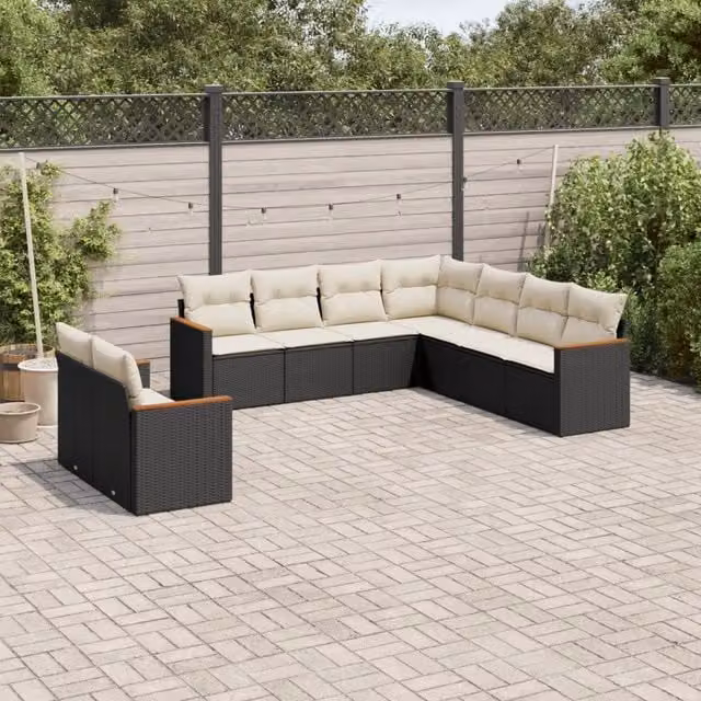Set Divani da Giardino 9 pz con Cuscini Nero in Polyrattan 3226098