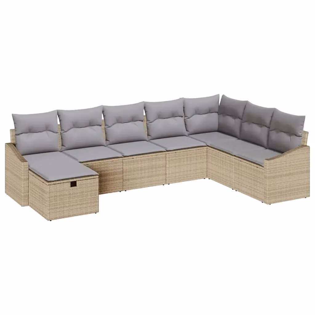 Set di divani da giardino a forma di L vidaXL in polyrattan con cuscini beige e grigi – 2