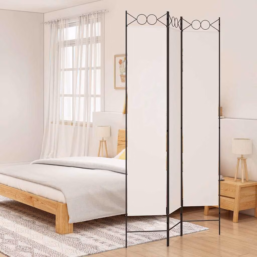 Divisorio a 3 Pannelli vidaXL in Tessuto Bianco L: 120 cm, H: 220 cm