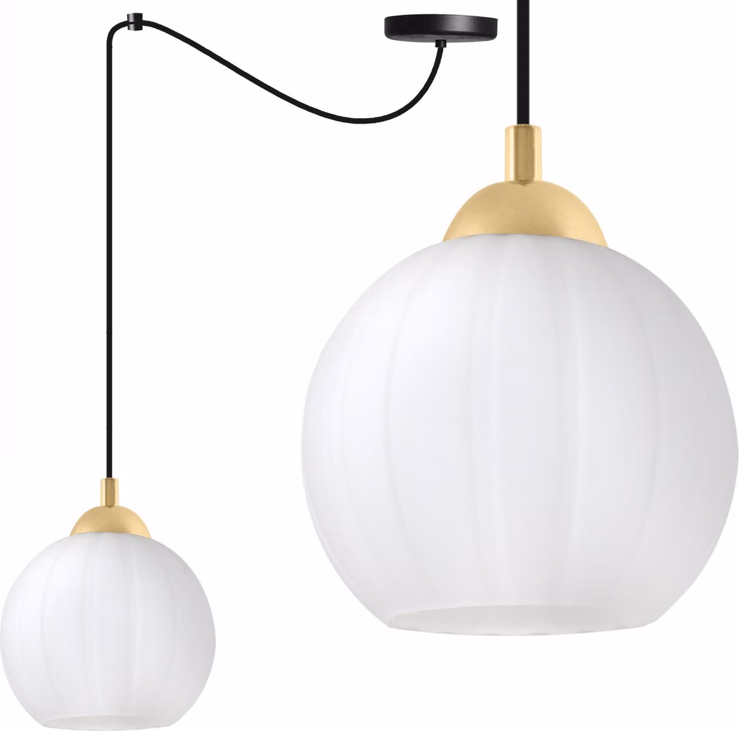 Costa Lampada a sospensione Spider nera e dorata – Lampada a sospensione a 1 luce con sfera bianca E27