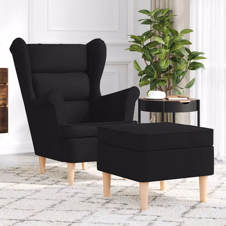 Maison Exclusive - Poltrona con poggiapiedi in tessuto nero