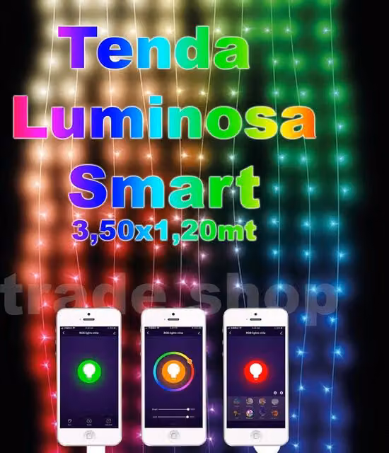 Tenda Luminosa Smart Trade Shop con 288 LED RGBW, Controllo Remoto, App e Compatibilità Google Assistant e Apple HomeKit, Multicolore, L: 350 cm, H: 120 cm – 1