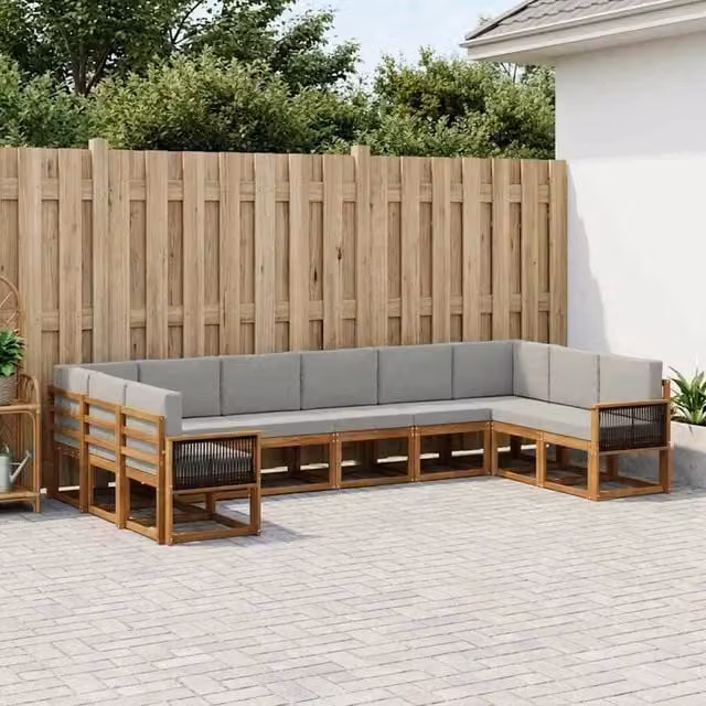 Set di divani da esterno 10 pz Naturale e Grigio Chiaro 3385572