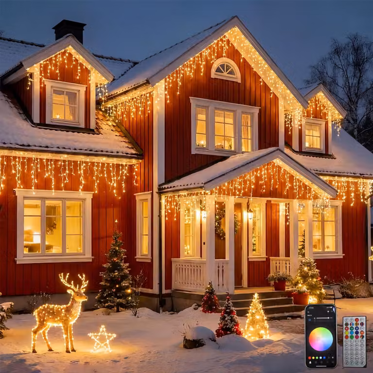 Catena luminosa a LED con effetto ghiaccio, 13 metri, 400 LED, RGB, controllo tramite app