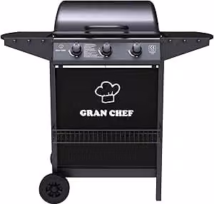Barbecue a Gas 3 Fuochi Thomas Fuoco Principale da 2,9 kW Accensione Piezoelettrica in Acciaio Smaltato Nero