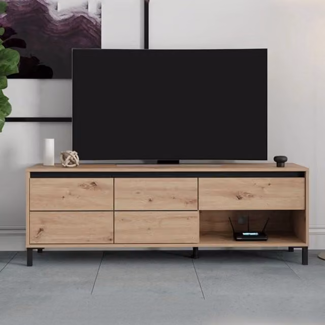Corciano, Mobile Porta tv un Cassetto, 151x40x52h cm Marrone Rovere Nodi