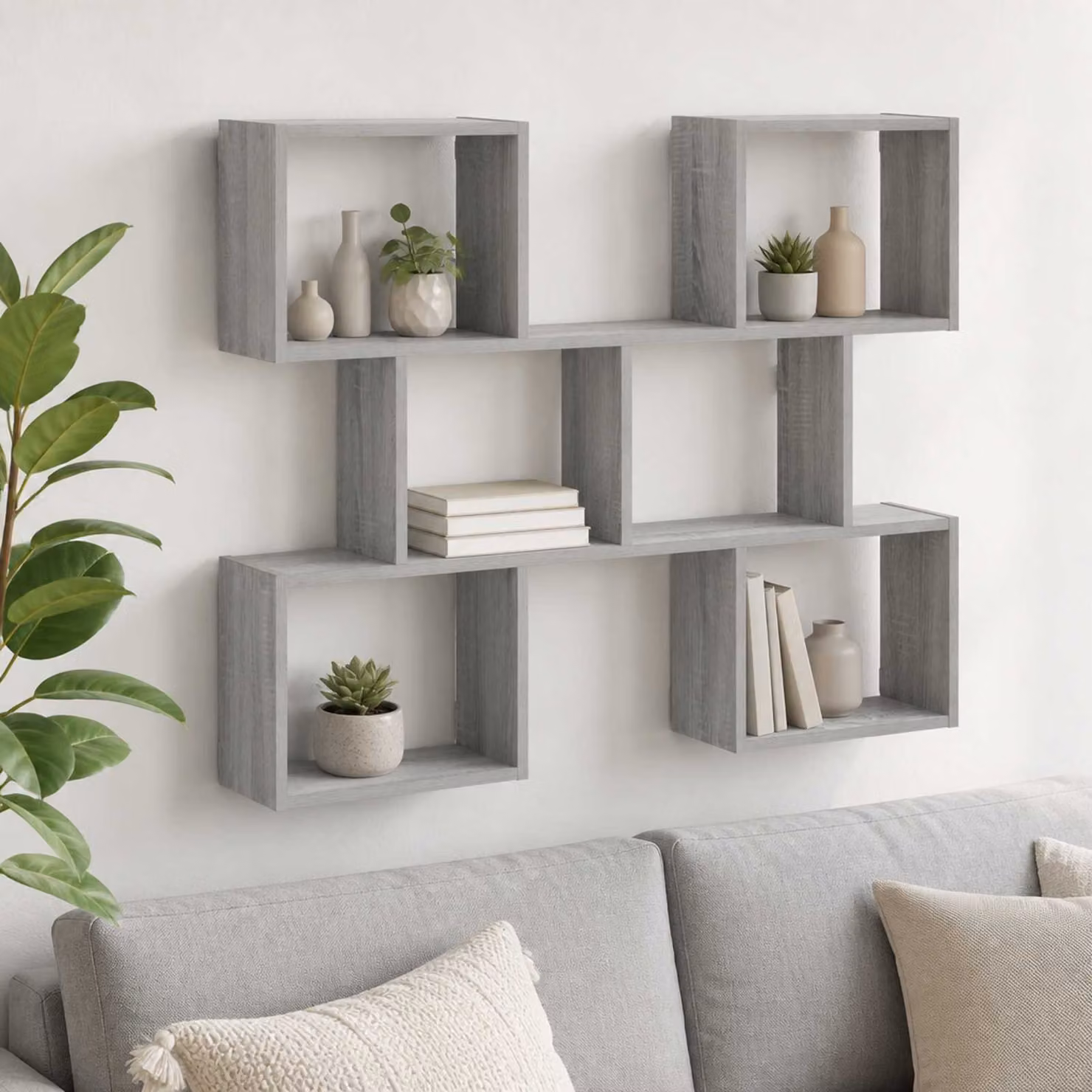 Scaffale da parete moderno vidaXL in finitura Sonoma grigio L: 103 cm, P: 17 cm, H: 80 cm