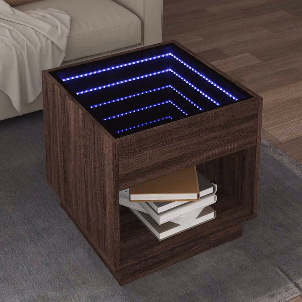 vidaXL Tavolino da Salotto Moderno con LED in Rovere Marrone L/P/H: 50 x 50 x 50 cm