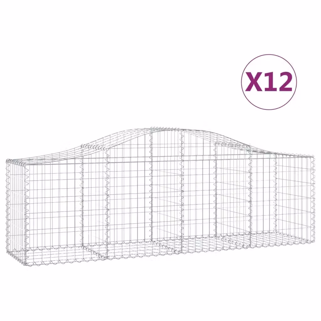 Set di 12 Cesti Gabbioni ad Arco vidaXL in Acciaio Zincato Argento L: 200 cm, P: 50 cm, H: 60-80 cm – 2