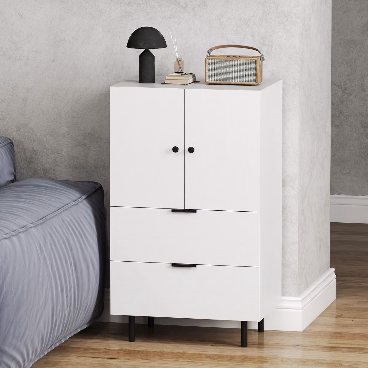 Costway Credenza buffet con cassetti e mobile contenitore bianco con gambe in metallo