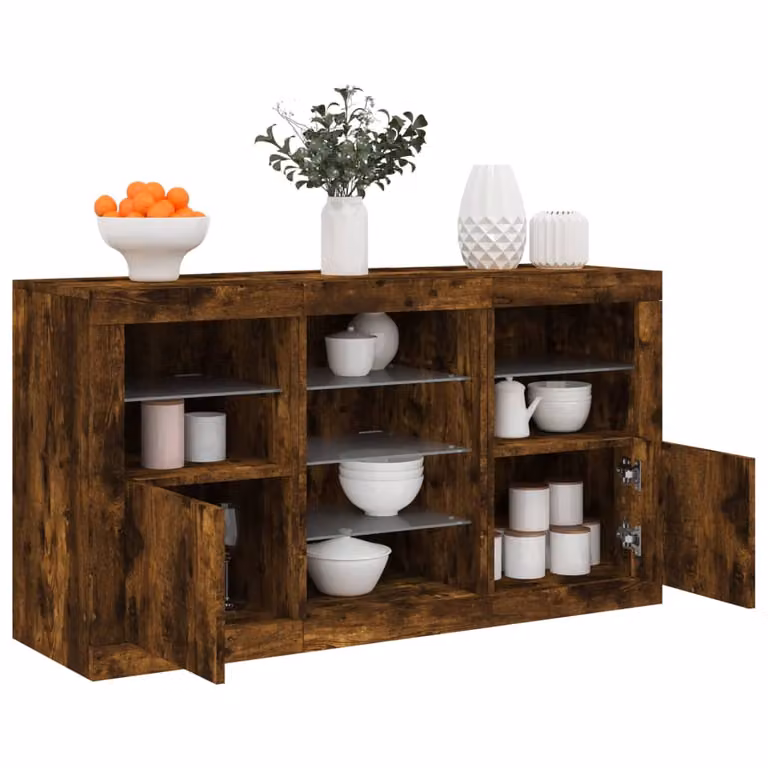 Credenza moderna vidaXL con luci LED in rovere fumo marrone L: 123 cm, P: 37 cm, H: 67 cm