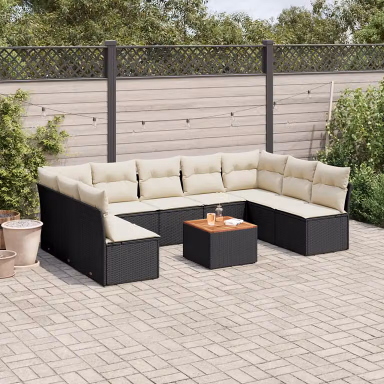 Set di Divani da Giardino a L vidaXL con Tavolino e Cuscini, Struttura in Metallo e Polyrattan, Colore Nero, Marrone o Bianco