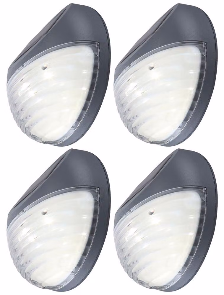 Set di 4 luci solari a LED per recinzioni, realizzate in plastica grigia