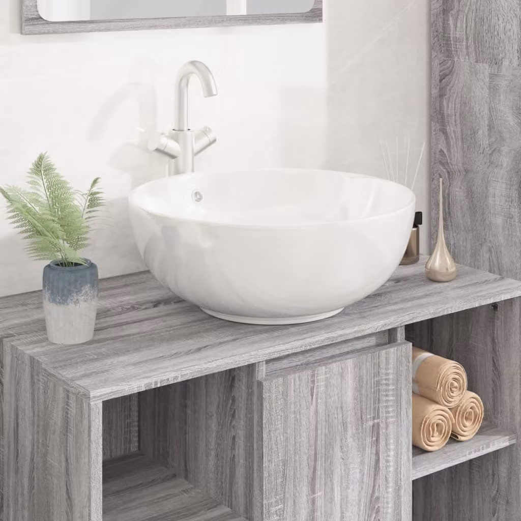 The Living Store Lavabo rotondo in Vetroceramica bianco 44x17 cm