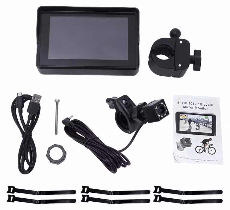 Specchietto retrovisore da manubrio, telecamera posteriore per bici da 1080p con monitor da 5 pollici, visione notturna, angolo di visione grandangolare di 110°, compatibile con mountain bike e bici da strada