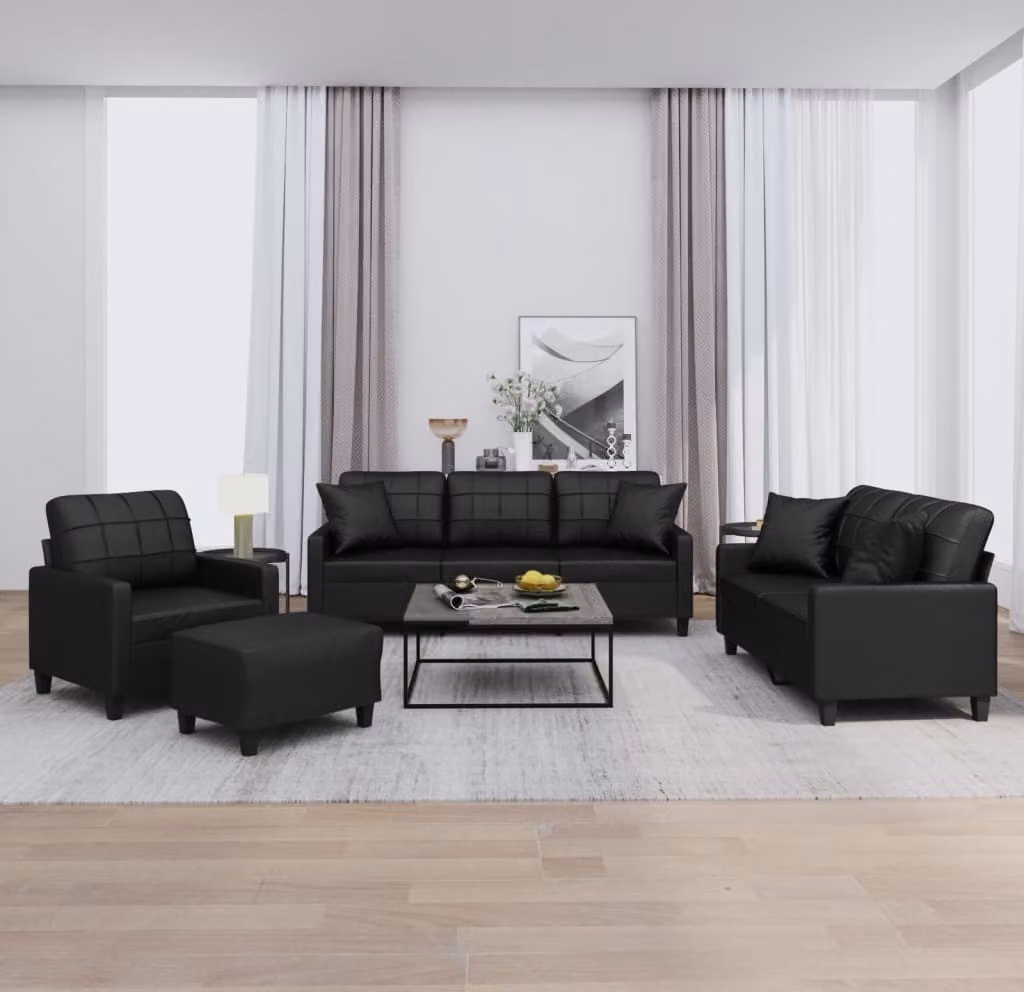 Maison Exclusive - Set divano 4 pezzi con cuscini in ecopelle nera
