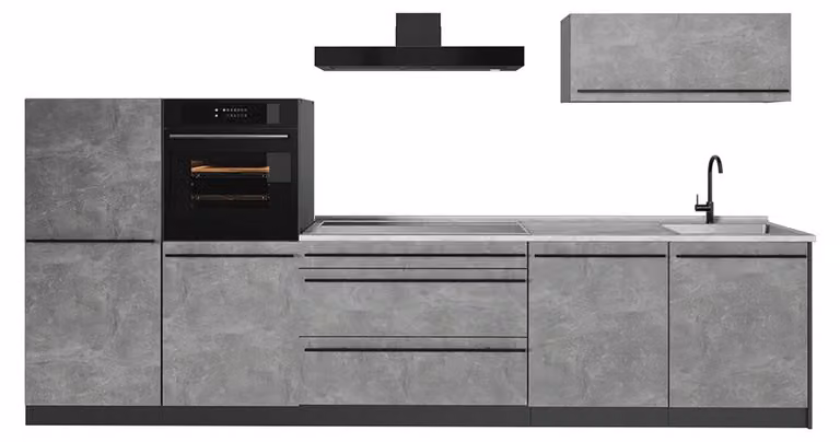Cucina componibile Vicco R-Line Calcestruzzo/Antracite 340 cm piano di lavoro Marmo, Model 67287