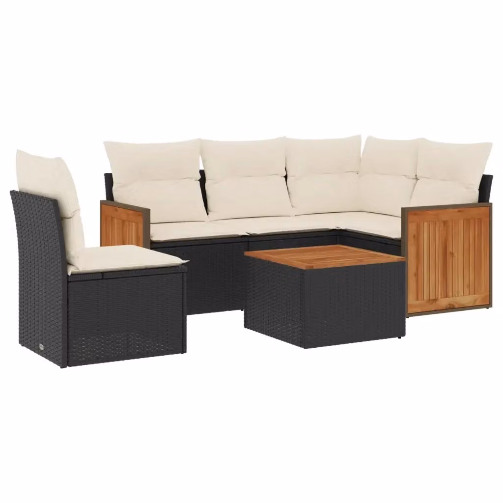 vidaXL Set Divano da Giardino a L 6 pz in Polyrattan Nero con Cuscini e Tavolino – 2