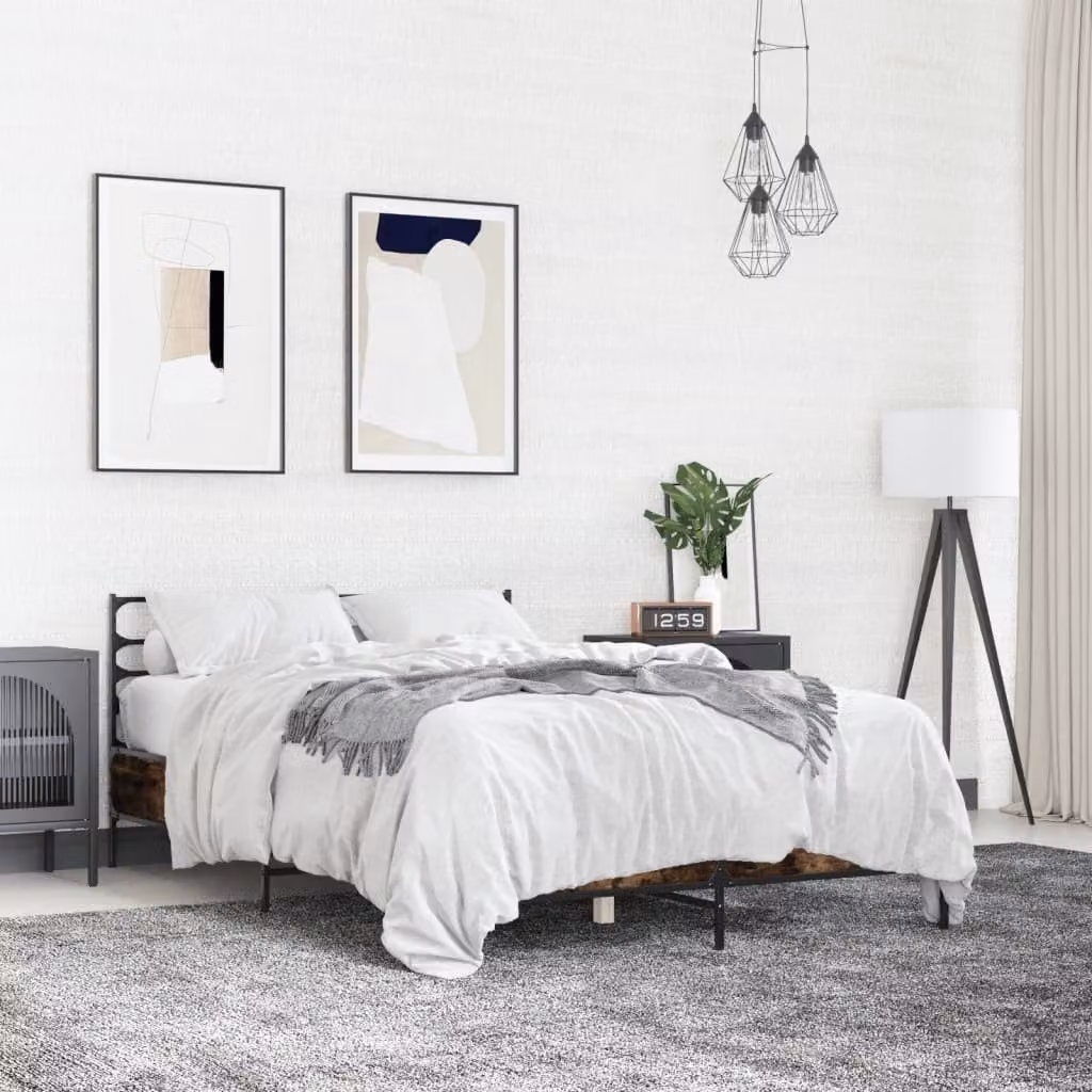 vidaXL Giroletto in Rovere Fumo e Metallo con Doghe in Legno L: 138 cm, P: 193 cm, H: 74 cm