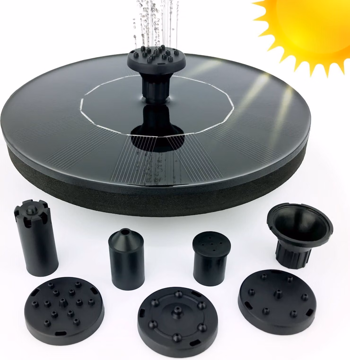 Fontana solare Ø 16 cm con 7 ugelli diversi