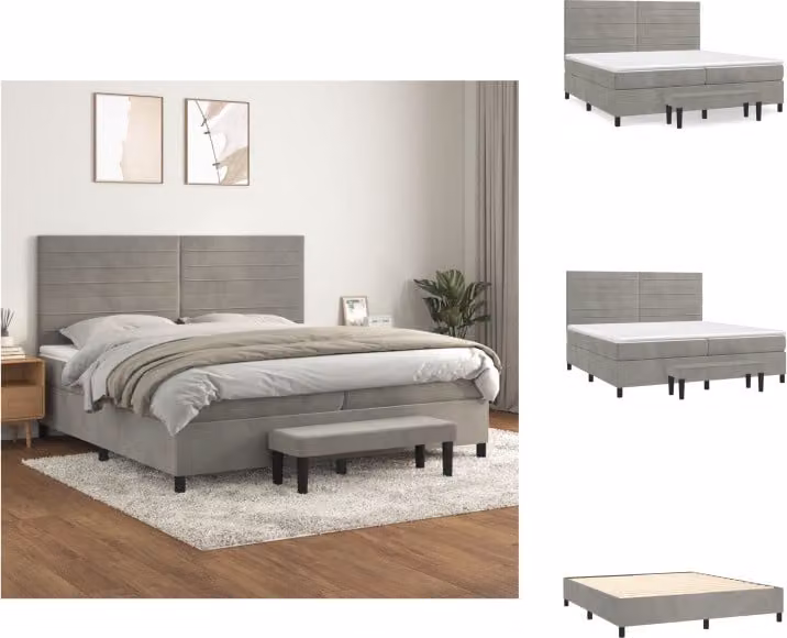 vidaXL Letto a molle con materasso grigio chiaro 200x200 cm in velluto - Letti e strutture letto