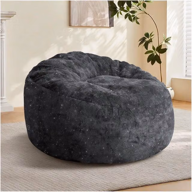 Poltrona a Sacco Minimal con Schienale Alto Curvo per Soggiorno e Camera da Letto, Colore Nero – 1