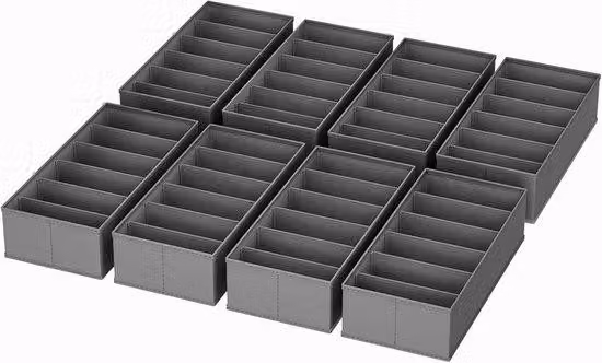 Set di sacchetti portaoggetti in tessuto grigio, 8 pezzi, 30x15x9 cm, per biancheria intima e calzini