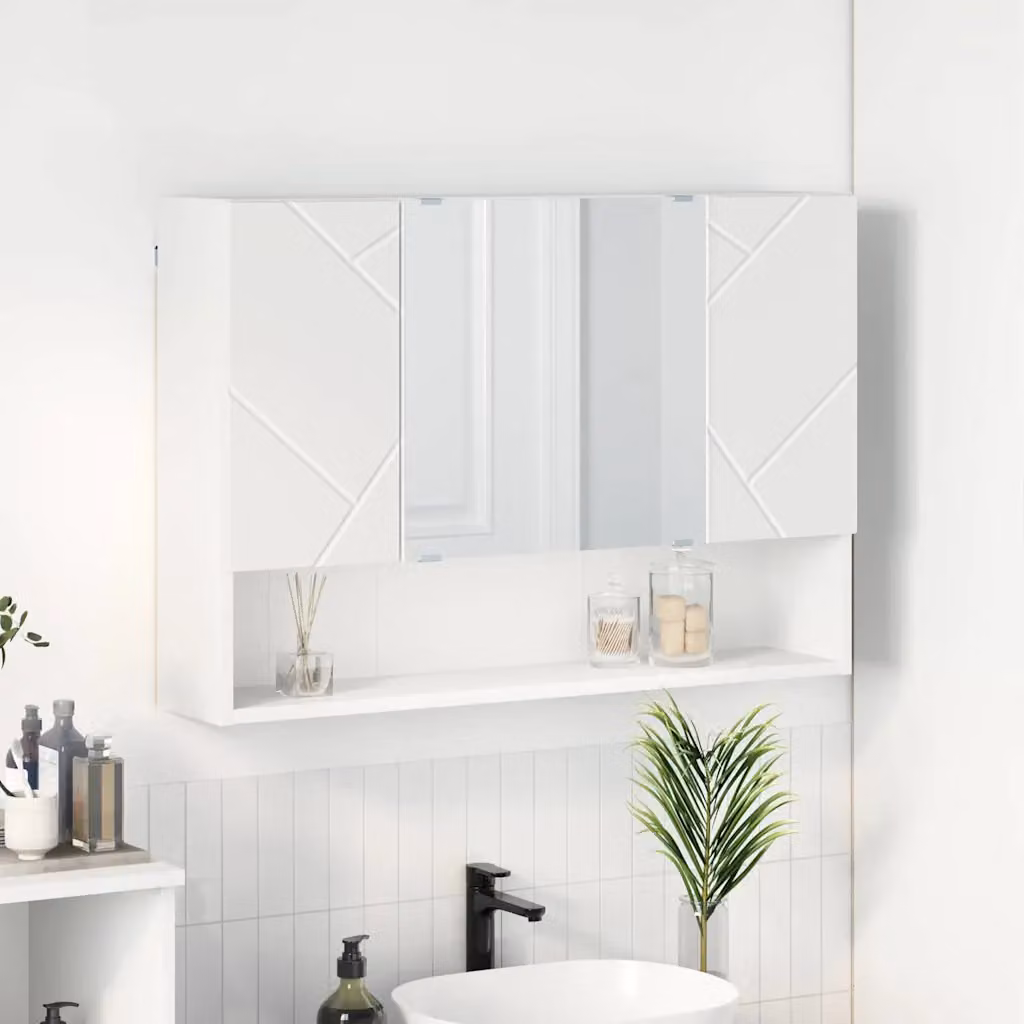 Mobiletto per specchio da bagno vidaXL Bianco con specchio e ripiani interni, L 80 x P 17 x H 55 cm