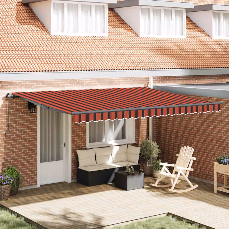 Tenda retrattile vidaXL arancione e marrone con bracci pieghevoli e manovella, montaggio a parete, L: 450 cm x P: 350 cm