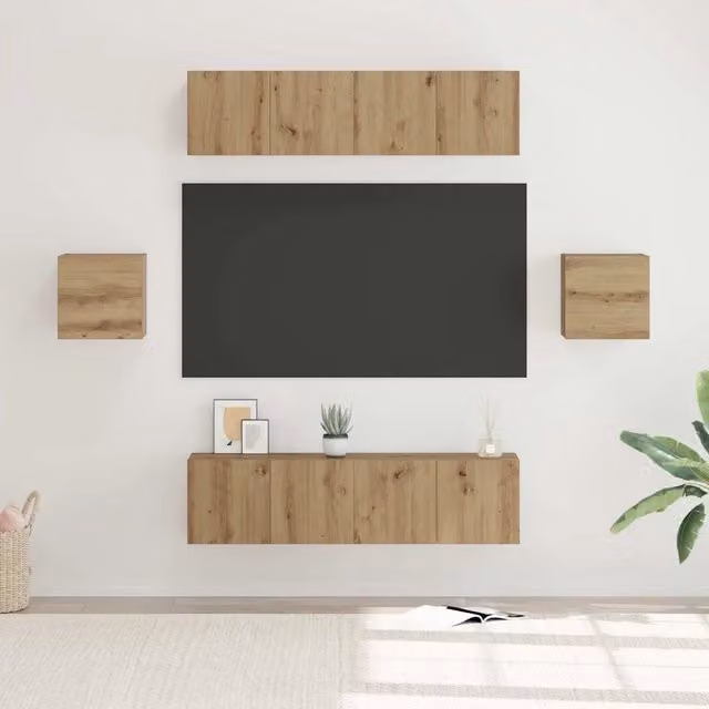 Set mobile TV moderno vidaXL in legno color rovere marrone, 6 pezzi per soggiorno