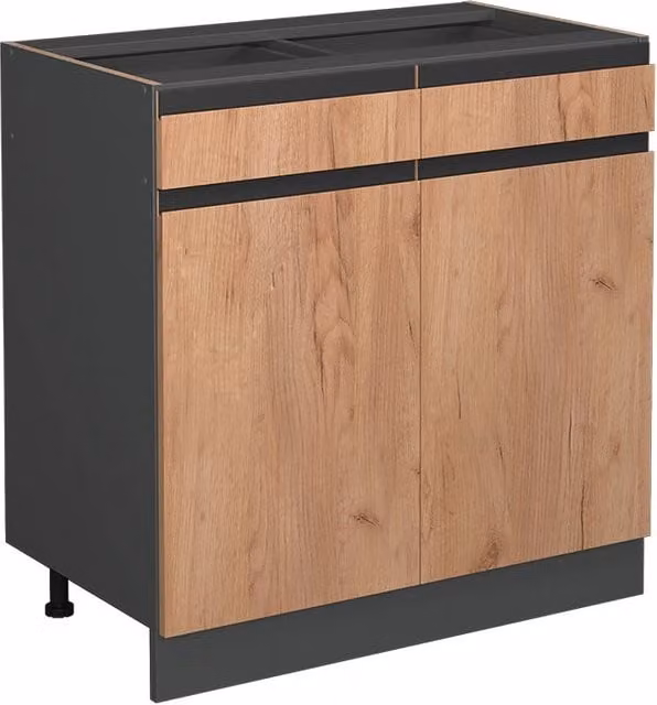 Mobiletto base per cucina Vicco R-Line in legno Rovere e Antracite, L: 80 cm – 1