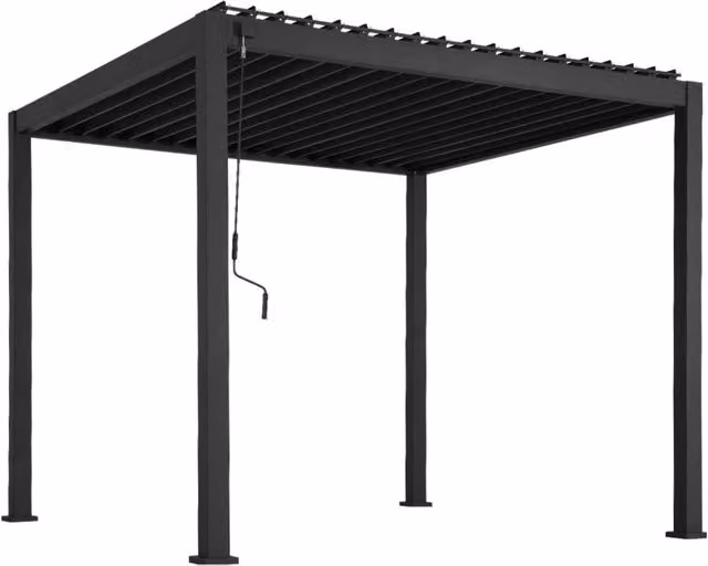 Pergola bioclimatica Sweeek in alluminio color antracite con lamelle orientabili L: 301 cm, P: 301 cm, H: 250 cm