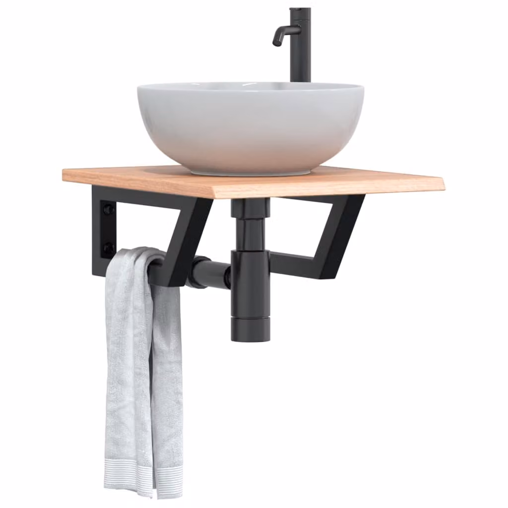 vidaXL Ripiano da parete per lavabo moderno in legno di rovere e metallo nero e marrone