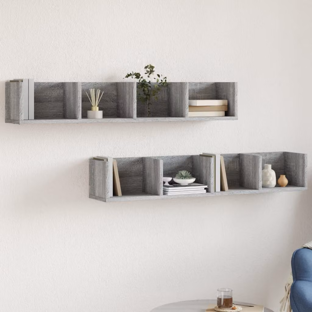 Set di 2 mobili da parete vidaXL in legno multistrato e MDF, colore Grigio Sonoma, L: 99 cm, P: 18 cm, H: 16,5 cm