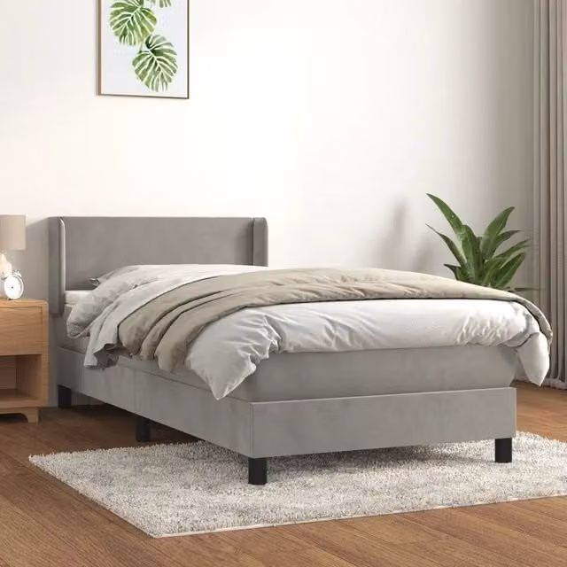 Letto Ibrido vidaXL con Giroletto a Molle e Materasso in Velluto Grigio Chiaro, L/P/H: 80 x 200 x 83 cm – 1