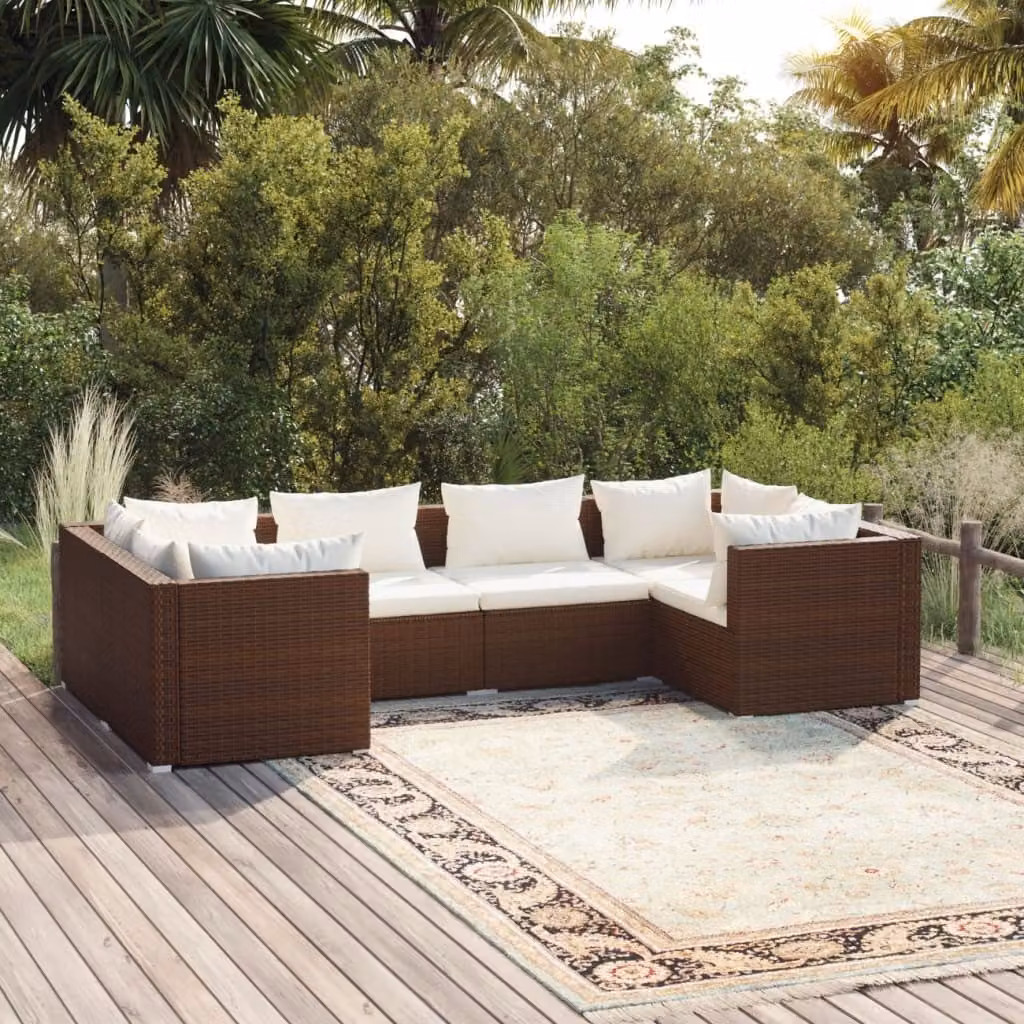 Maison Exclusive - Set da giardino 6 pezzi con cuscini in polyrattan marrone