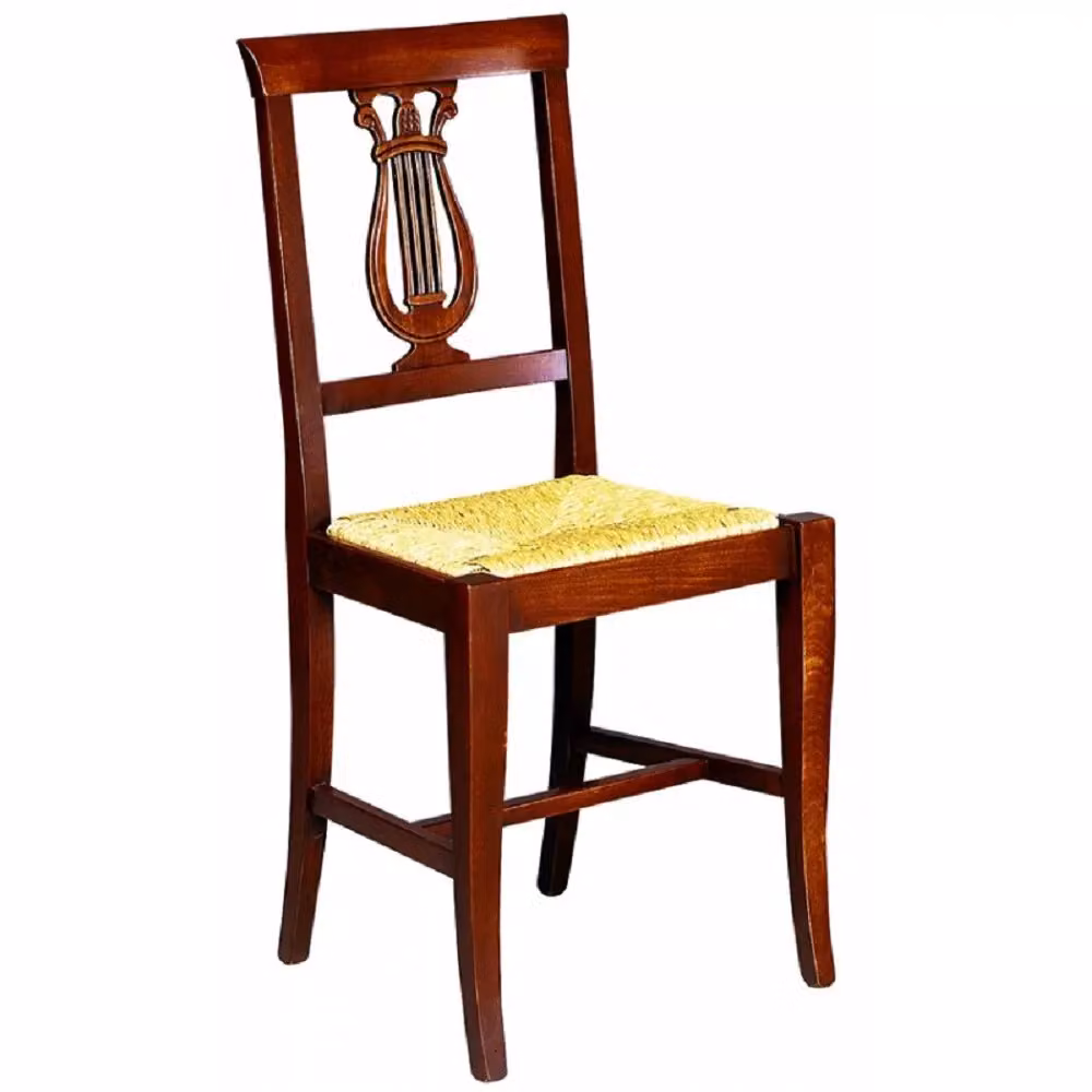 Set di 2 sedie a lira in legno di faggio color marrone con seduta in rattan Mobili 2G – 2