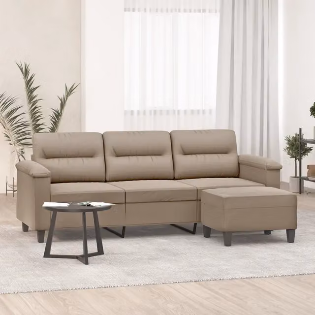 Divano a 3 posti con poggiapiedi coordinato vidaXL in microfibra beige per soggiorno L: 210 cm, P: 80 cm, H: 77 cm