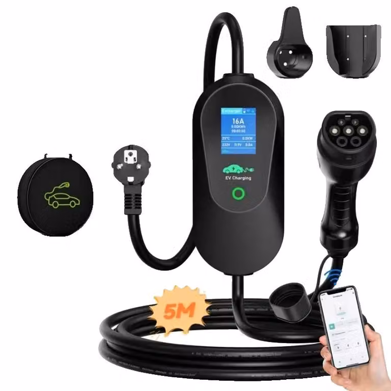 Caricabatterie portatile per veicoli elettrici, controllo intelligente tramite app, design impermeabile, Tipo 2 con app