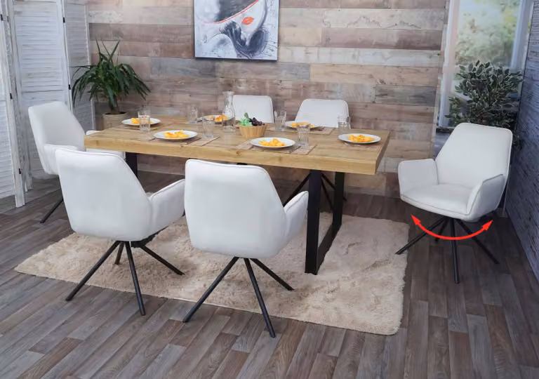 Set da 6 sedie da pranzo MCW-G67, sedia da cucina con braccioli, girevole con posizione automatica, velluto MVG ~ beige crema, gambe nere
