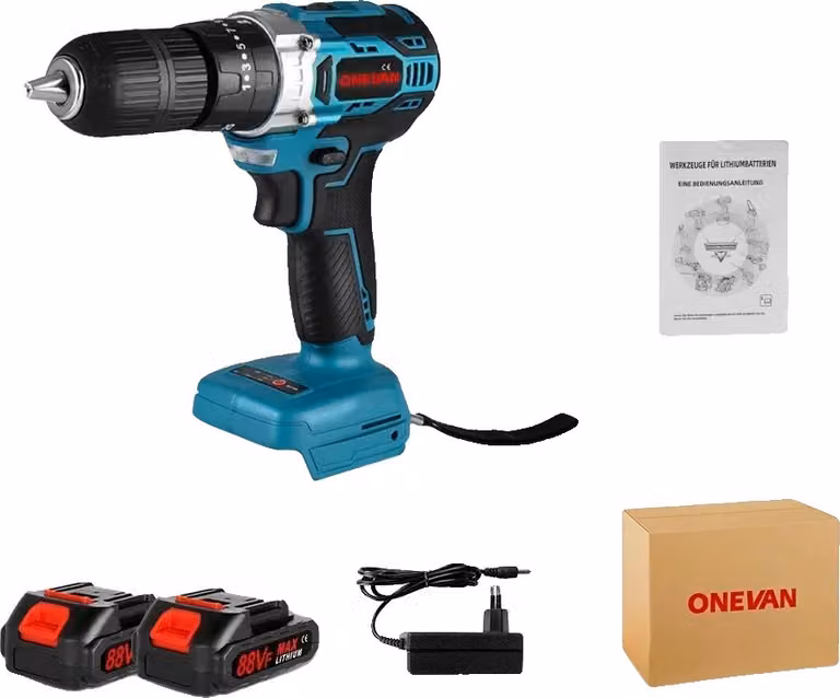 Trapano a percussione a batteria, coppia 450 Nm, velocità 4000 giri/min, 2 batterie spina UE