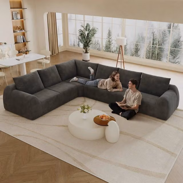 Divano angolare L ¨C Minimal ¨C grigio scuro velluto 334cm senza montaggio