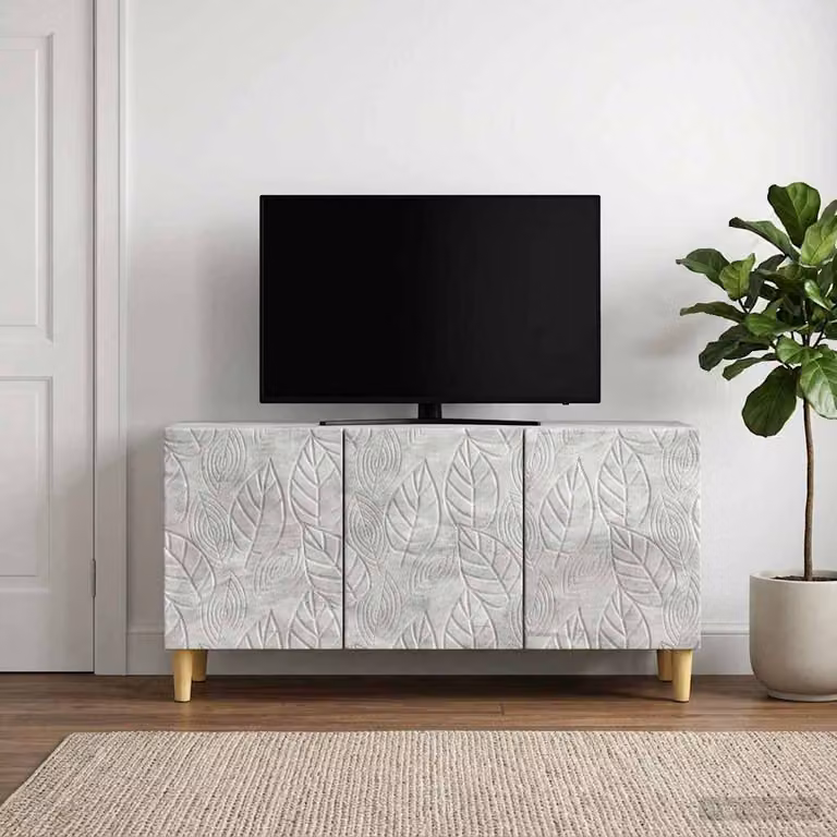 Mobile TV moderno vidaXL in legno ingegnerizzato, Grigio e Bianco, L: 99 cm, P: 34,5 cm, H: 50 cm