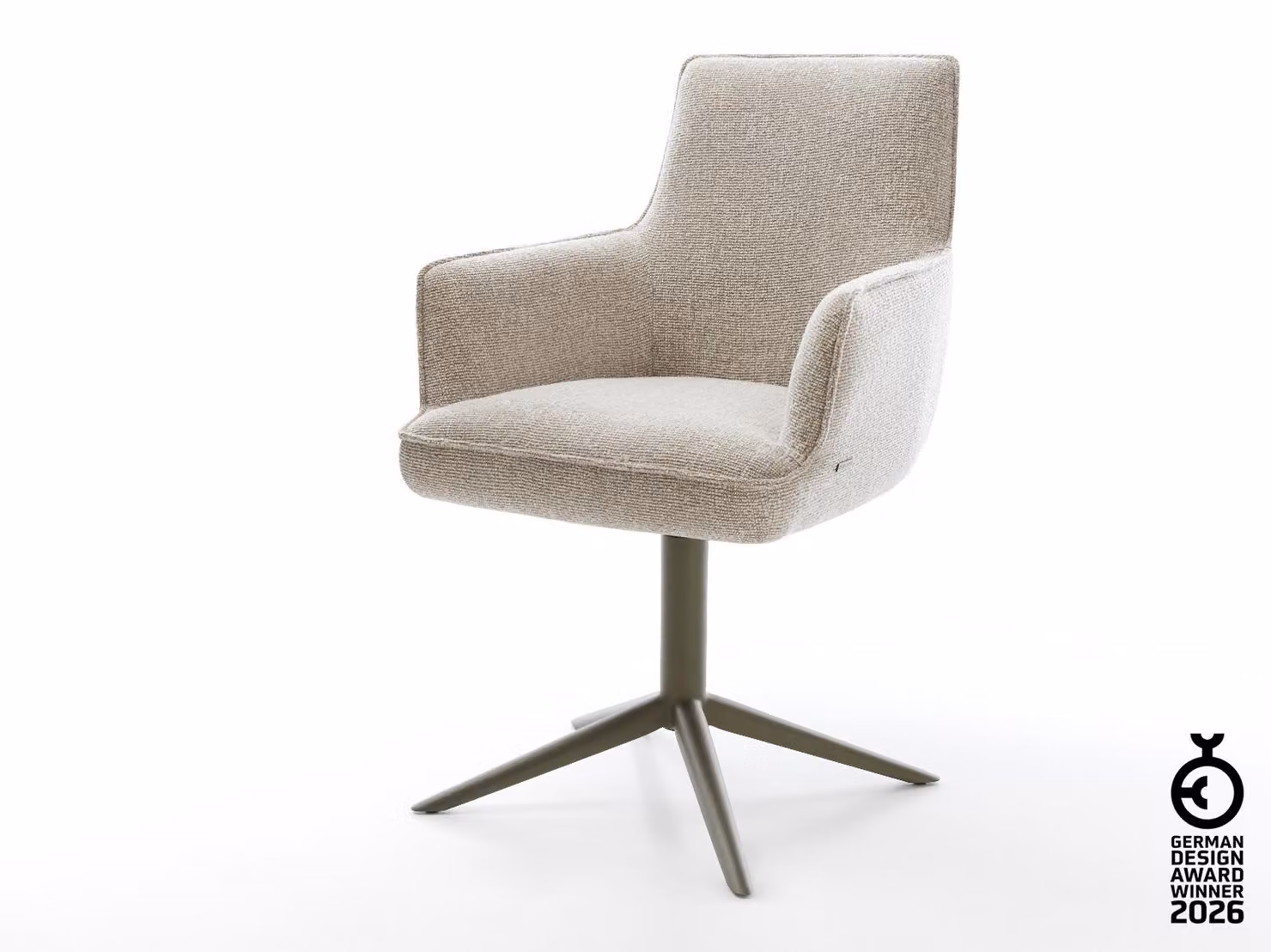 DELIFE sedia girevole Heira-Flex con braccioli in tessuto morbido beige finitura effetto base titanio funzione dondolo ruotabile a 360° nucleo a molle tascabili