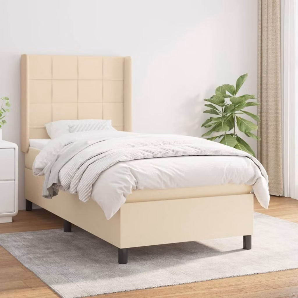 vidaXL Letto a molle con materasso in tessuto crema 100x200 cm - Letto a molle - Boxspringbetten - Bett - Schlafzimmermöbel