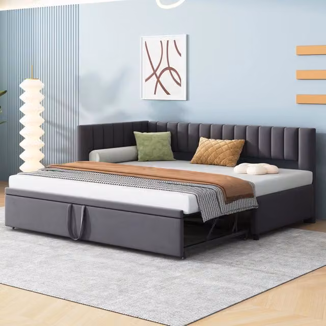 Letto divano singolo 90 × 200 e 180 × 200 cm, letto estraibile, schienale, senza materasso, velluto grigio